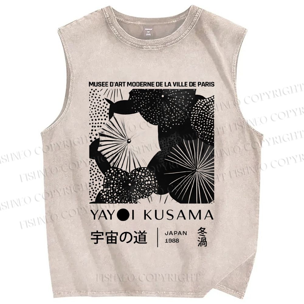 Unisex Yayoi Kusama Umbrella Flowers Printed Washed Tank Top