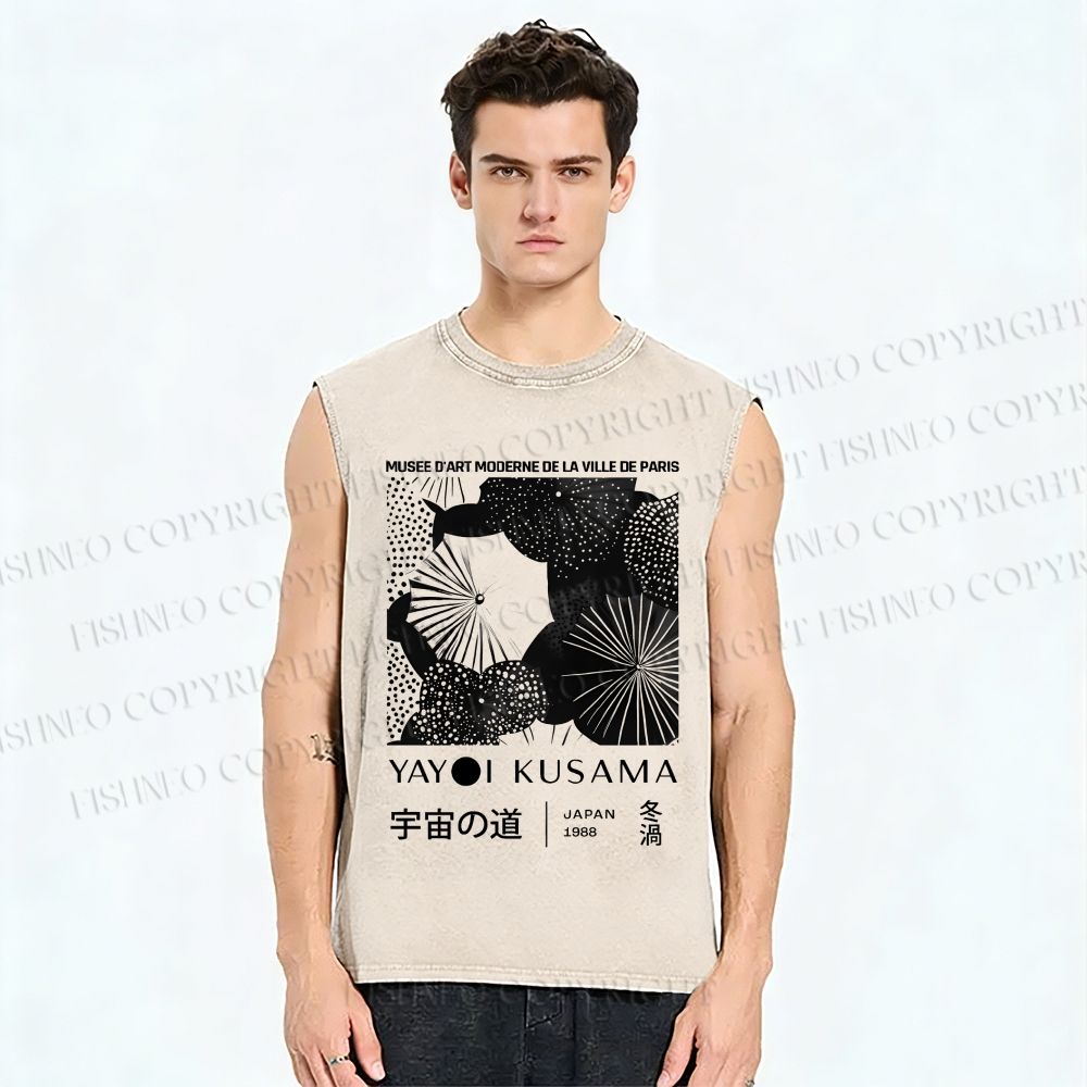 Unisex Yayoi Kusama Umbrella Flowers Printed Washed Tank Top