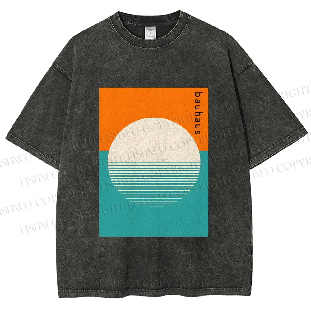 Unisex Bauhaus Sun Above the Sea Printed Washed Tee