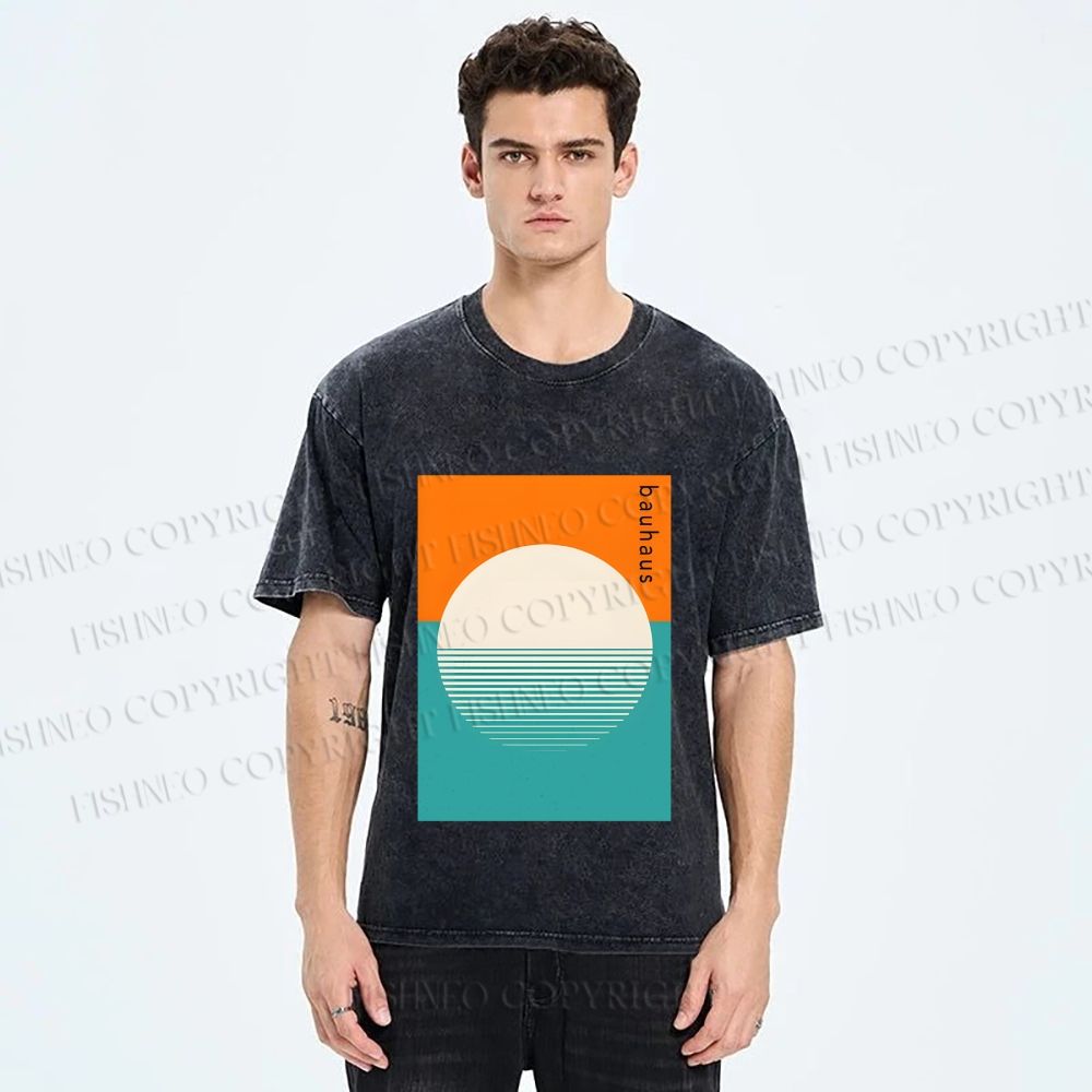 Unisex Bauhaus Sun Above the Sea Printed Washed Tee
