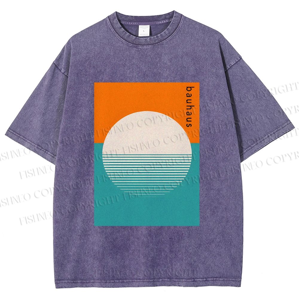 Unisex Bauhaus Sun Above the Sea Printed Washed Tee