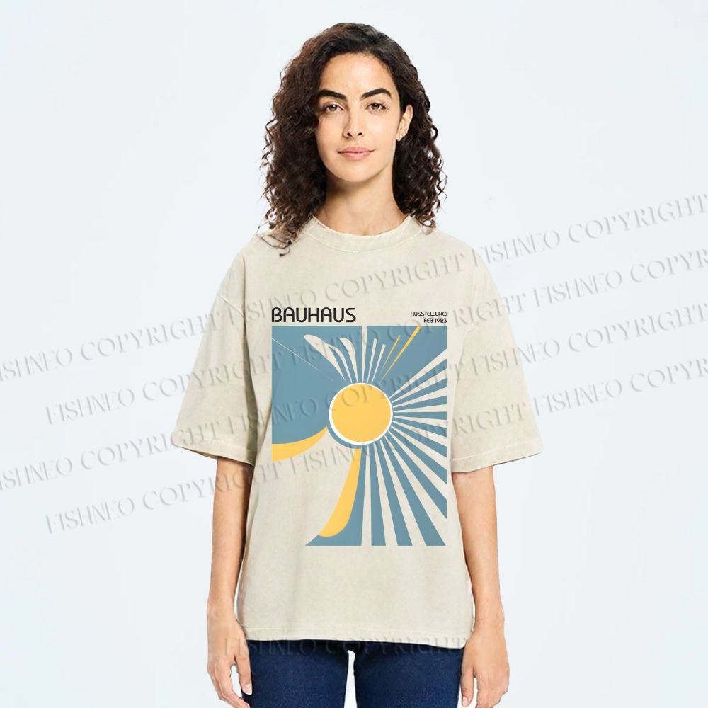 Unisex Bauhaus Sun Printed Washed Tee