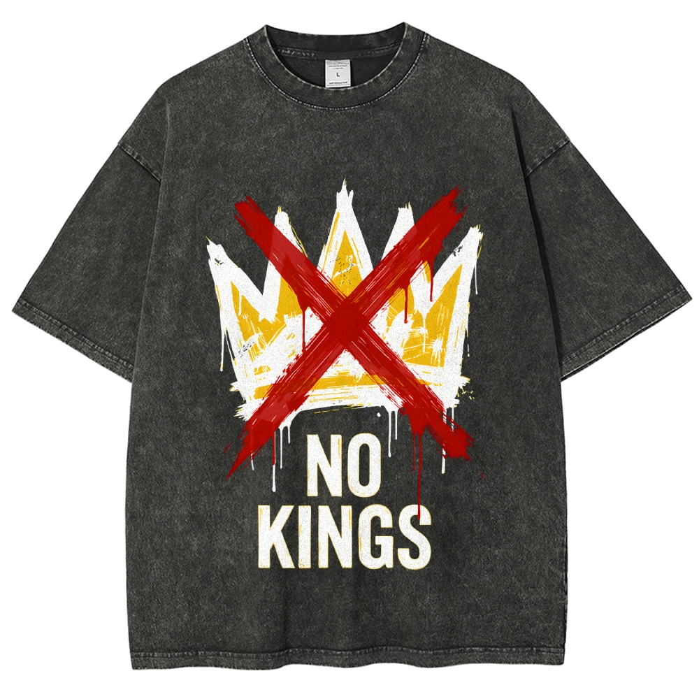 Unisex NO KINGS—Street Rebellion Printed Washed Tee
