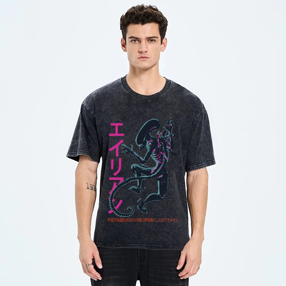 Unisex Vintage Alien Vintage Printed Washed Tee