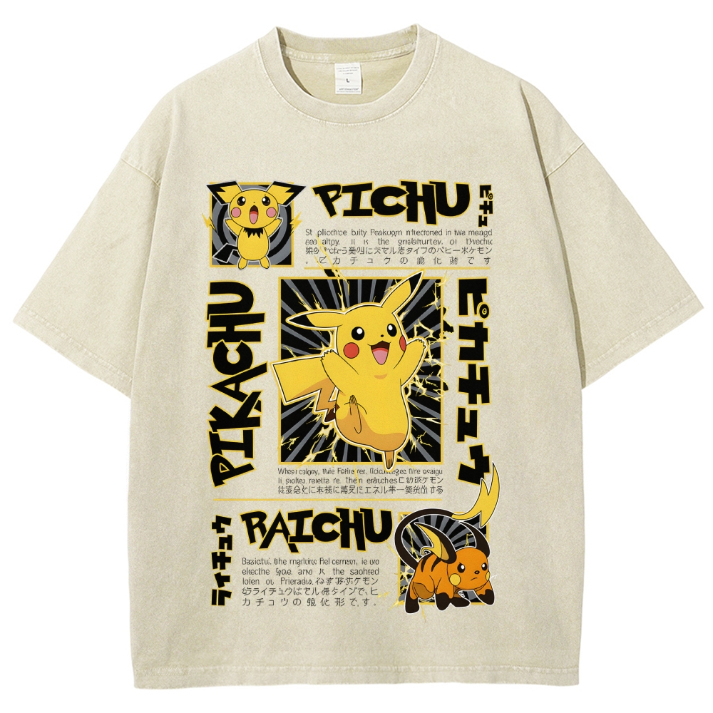 Pikachu Japanese Anime Monster Game Vintage Washed T-shirt