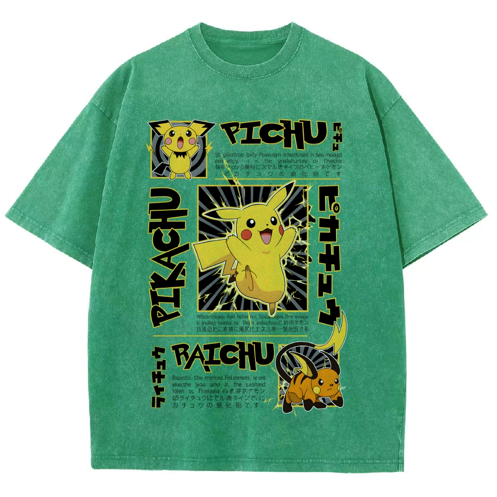 Pikachu Japanese Anime Monster Game Vintage Washed T-shirt