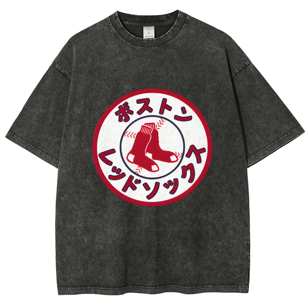 Boston Red Socks Baseball Vintage Wash Japanese Design T-Shirt