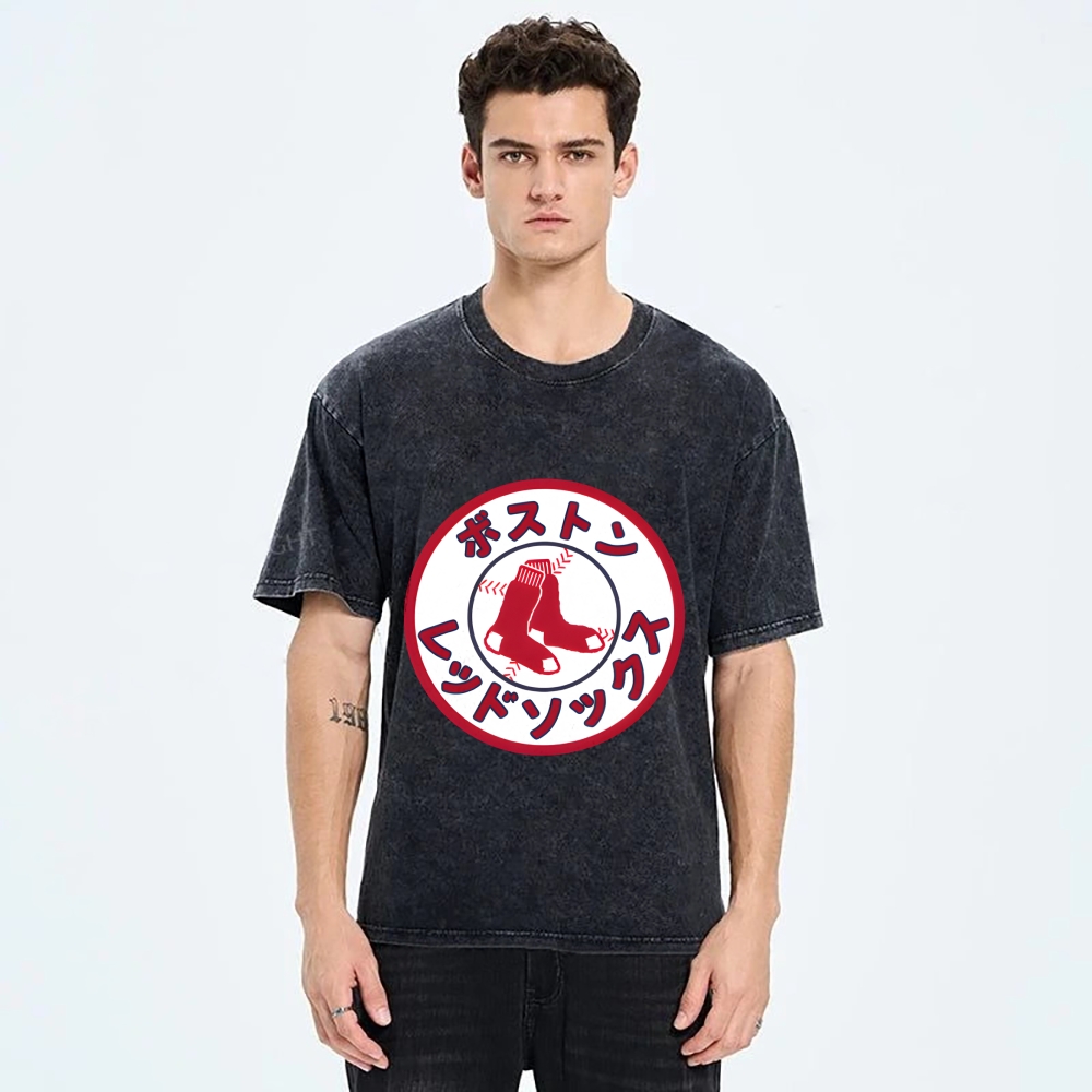 Boston Red Socks Baseball Vintage Wash Japanese Design T-Shirt