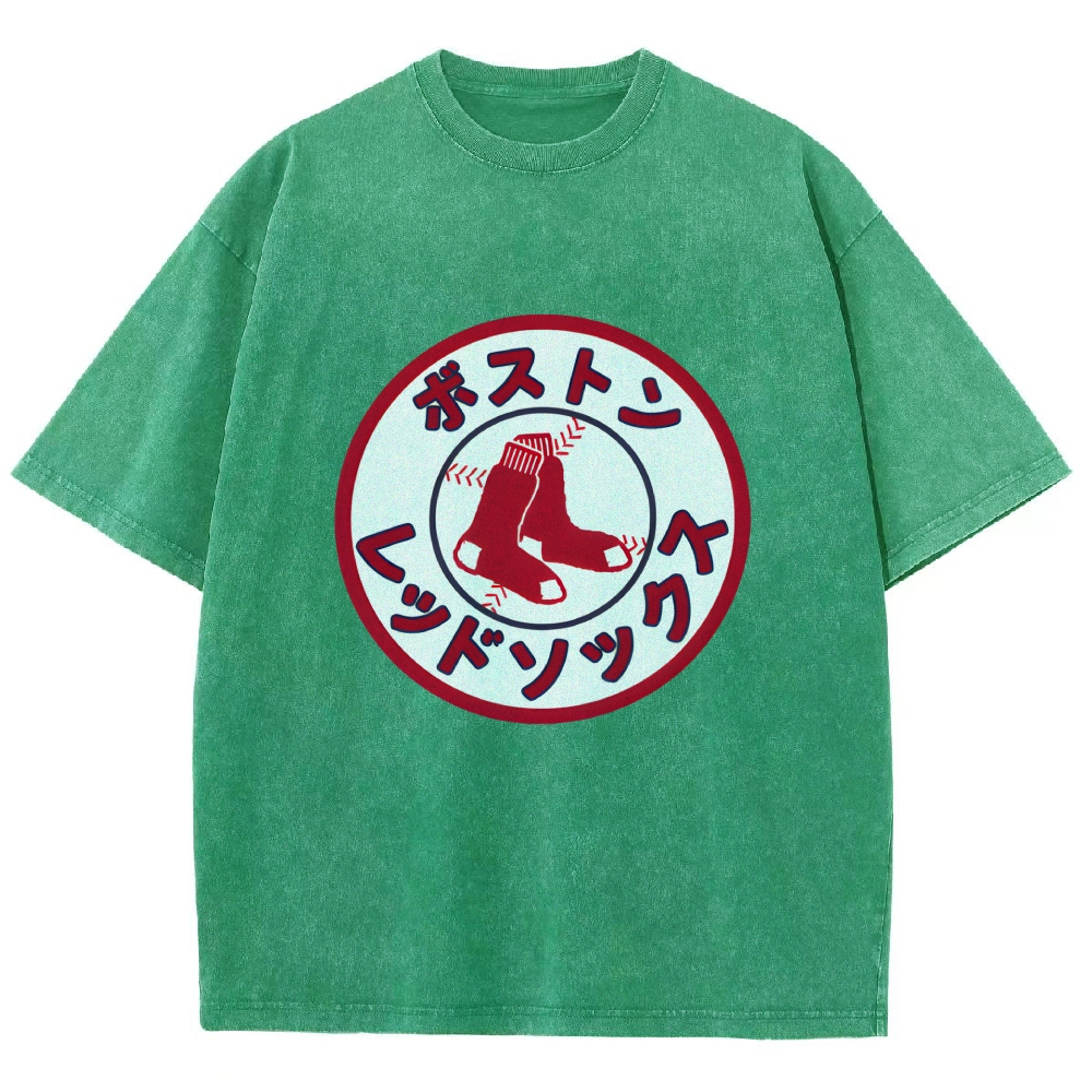 Boston Red Socks Baseball Vintage Wash Japanese Design T-Shirt