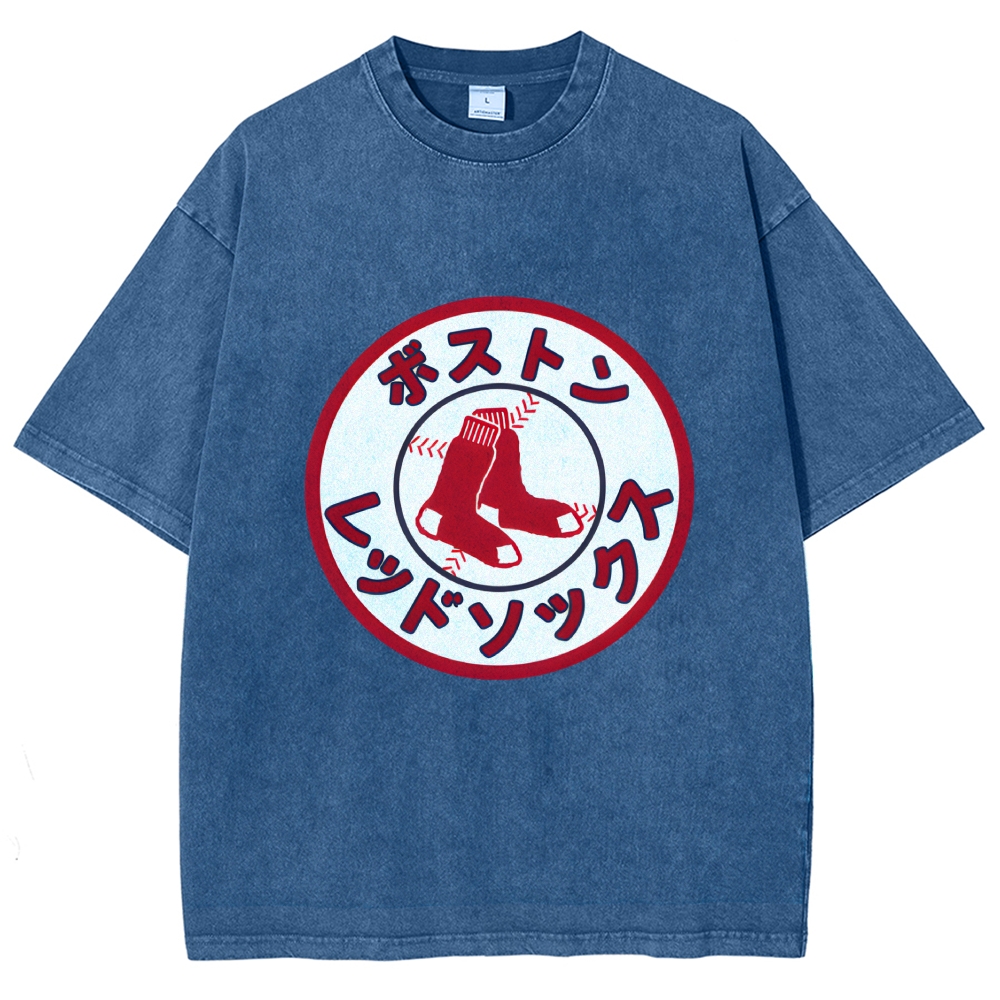 Boston Red Socks Baseball Vintage Wash Japanese Design T-Shirt