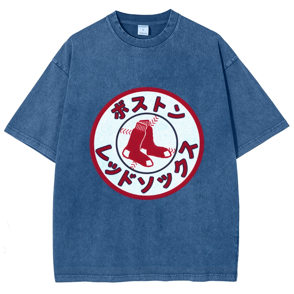 Boston Red Socks Baseball Vintage Wash Japanese Design T-Shirt