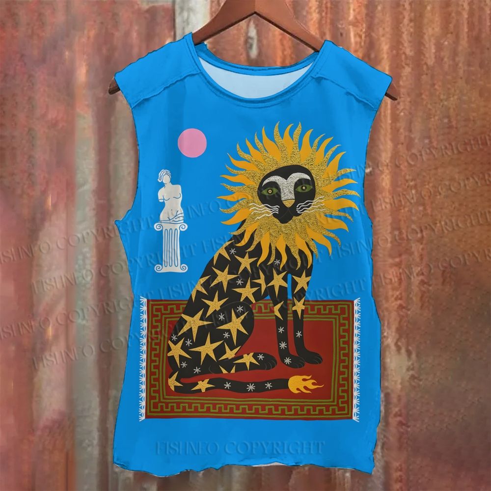 Unisex Casual Sun Lion Printed Tank Top