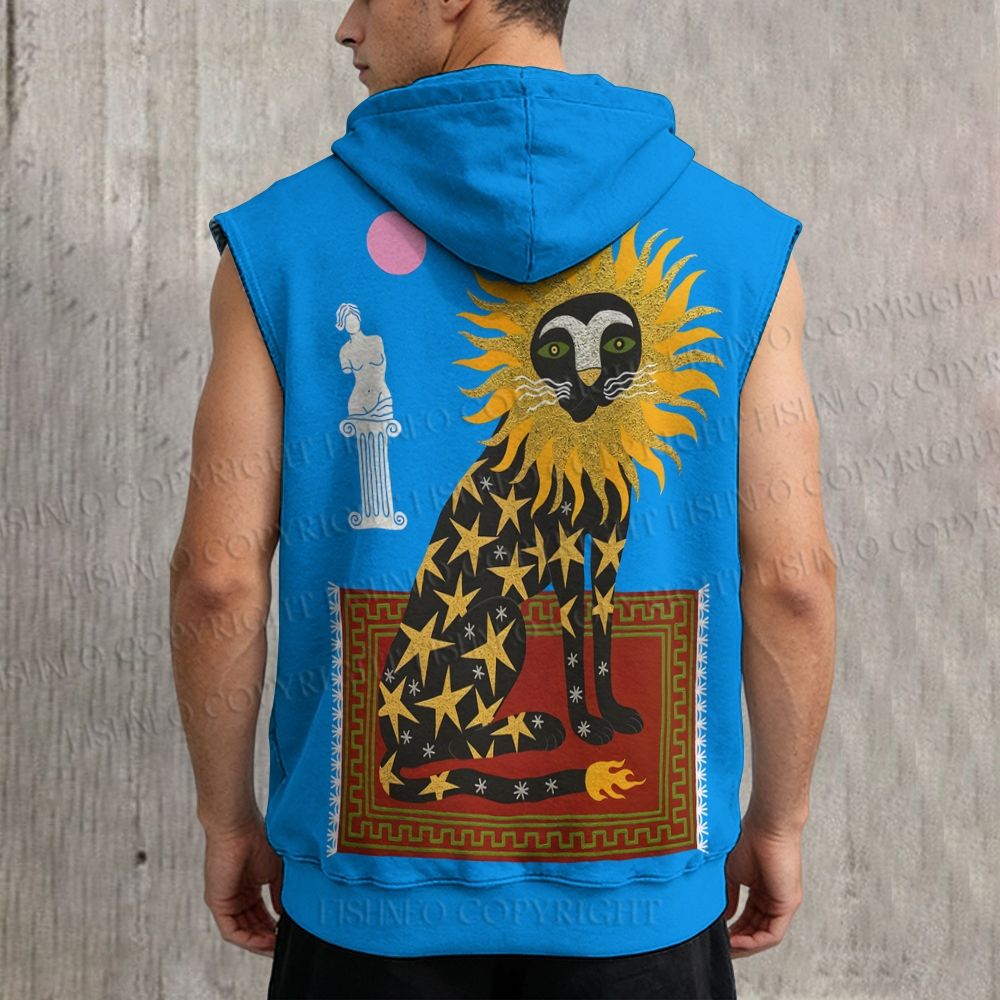 Unisex Sun Lion Printed Sleeveless Hoodie