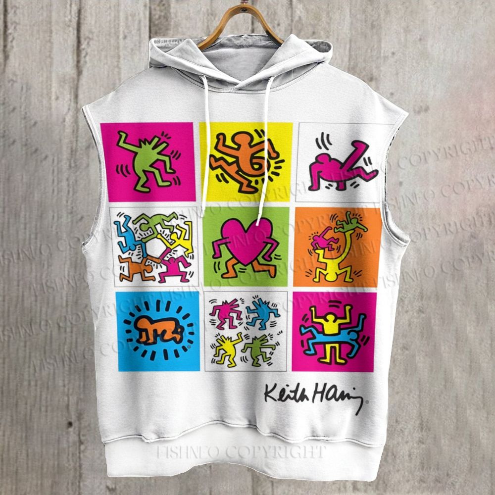 Unisex Keith Haring Pop Shop Printed Sleeveless Hoodie