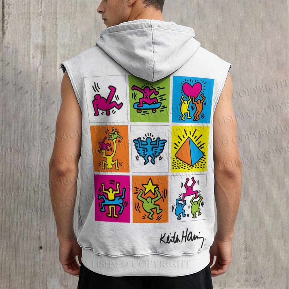 Unisex Keith Haring Pop Shop Printed Sleeveless Hoodie