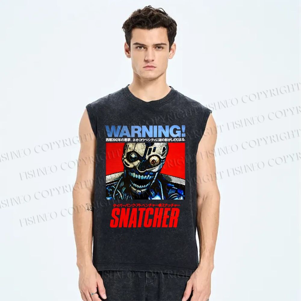Unisex Snatcher Neo Kobe City Waring Printed Washed Tank Top