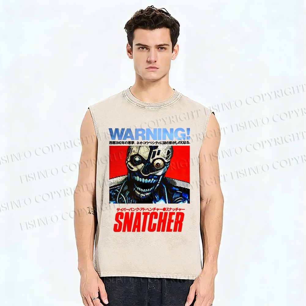 Unisex Snatcher Neo Kobe City Waring Printed Washed Tank Top