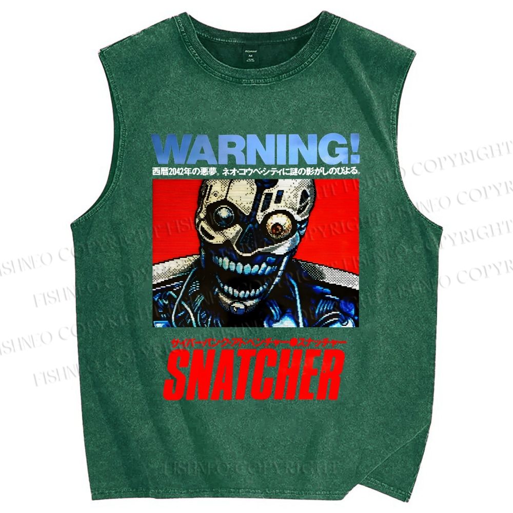 Unisex Snatcher Neo Kobe City Waring Printed Washed Tank Top
