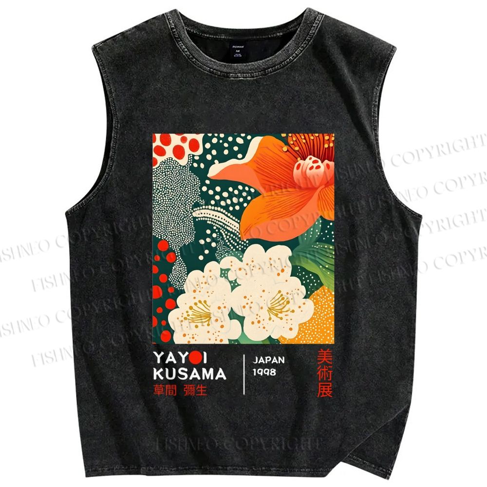 Unisex Yayoi Kusama Flower Printed Washed Tank Top