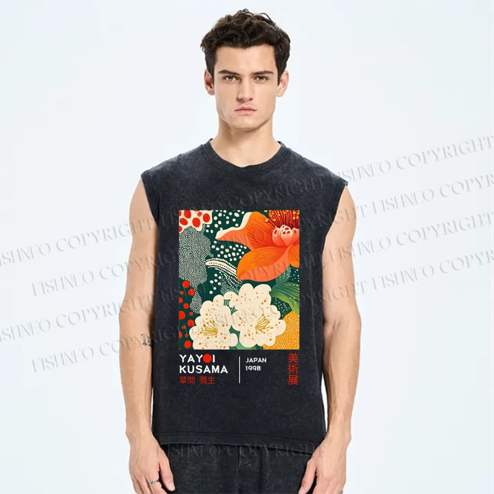 Unisex Yayoi Kusama Flower Printed Washed Tank Top