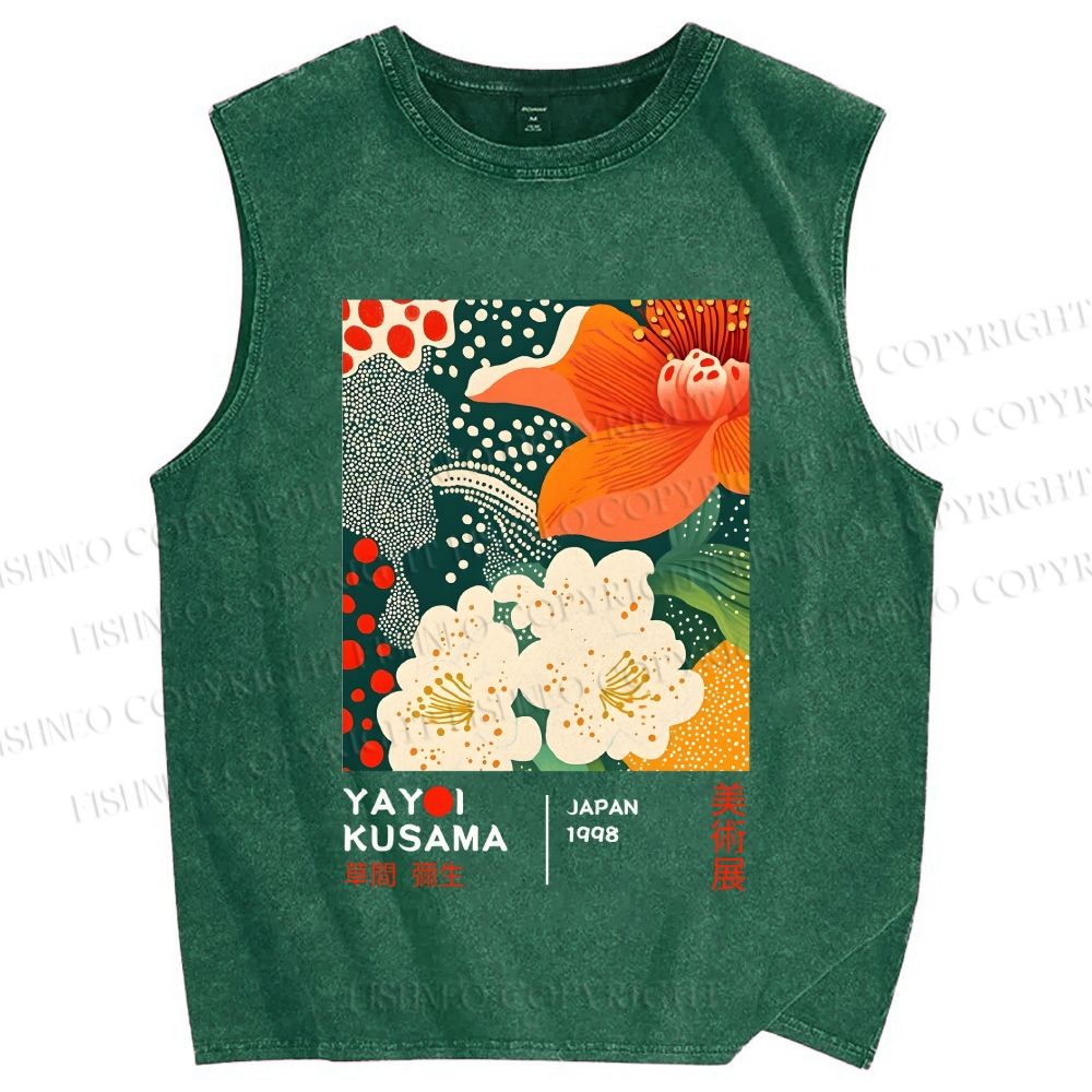 Unisex Yayoi Kusama Flower Printed Washed Tank Top