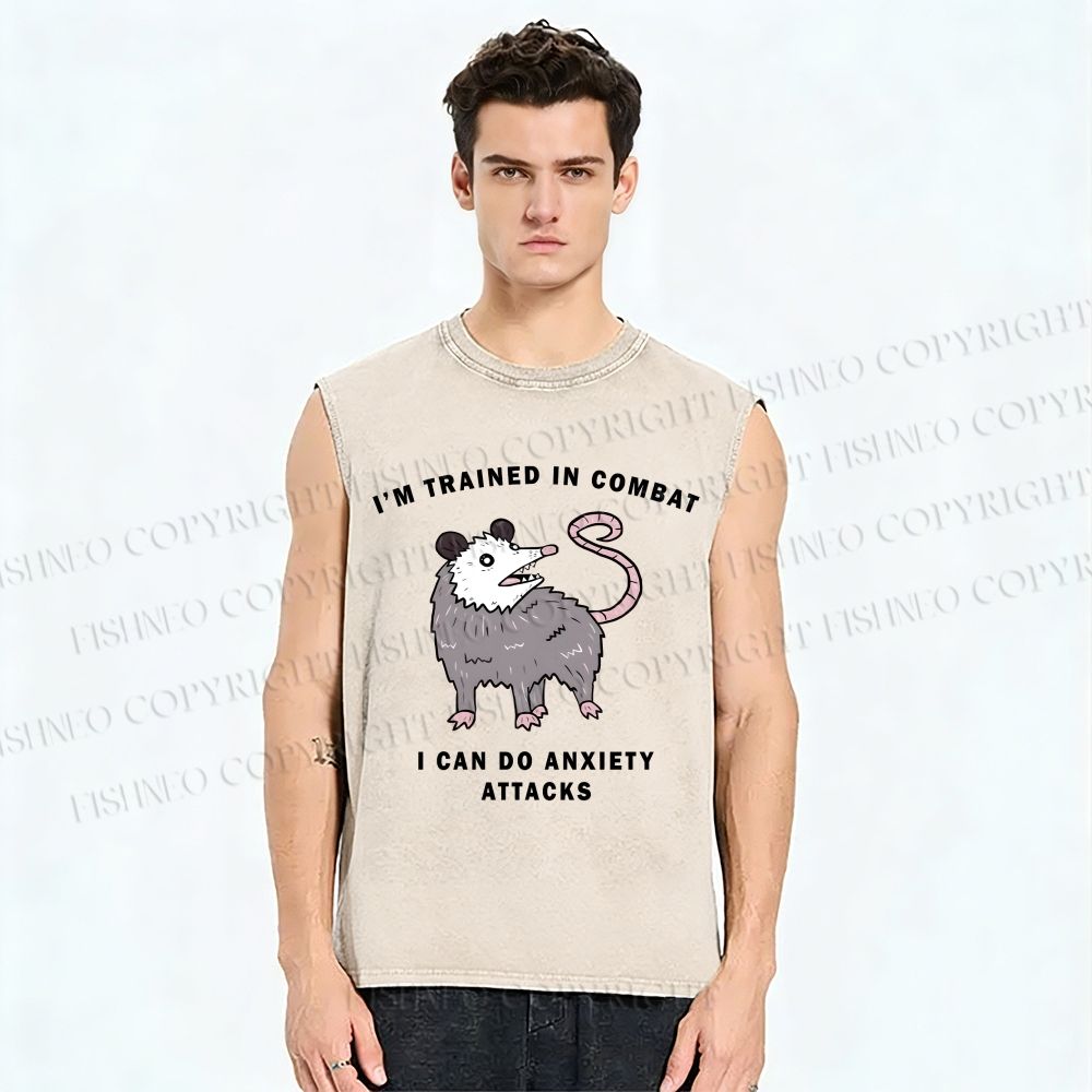 Unisex Opossum Anxiety Attack Printed Washed Tank Top