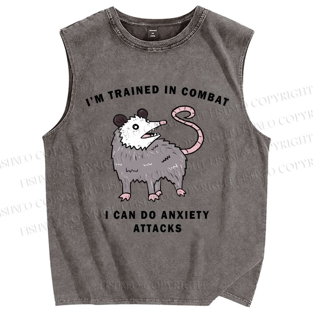 Unisex Opossum Anxiety Attack Printed Washed Tank Top
