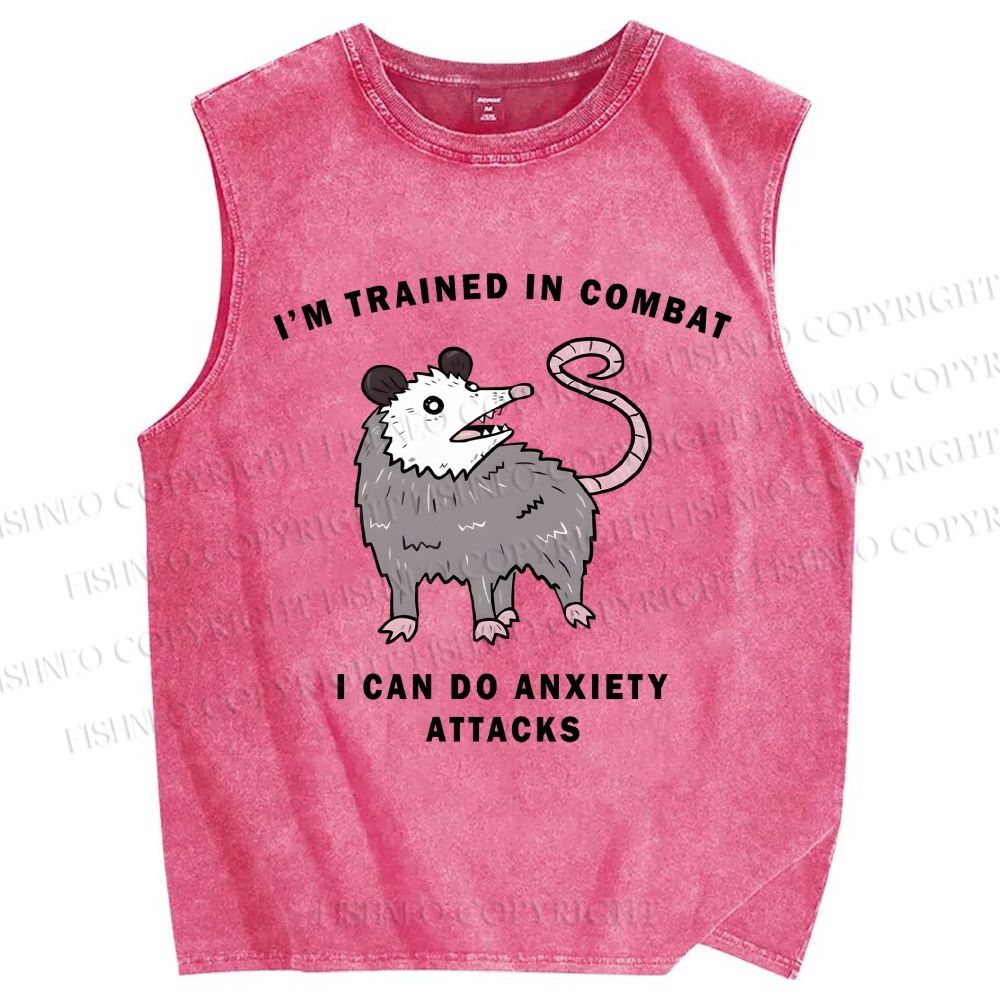 Unisex Opossum Anxiety Attack Printed Washed Tank Top
