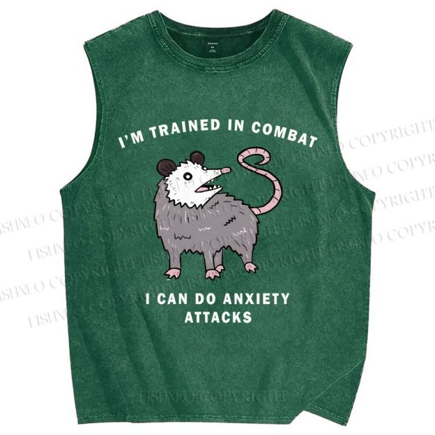 Unisex Opossum Anxiety Attack Printed Washed Tank Top