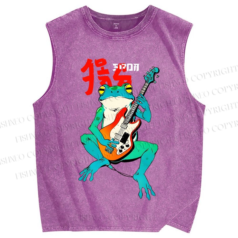 Unisex Rock Frog Printed Washed Tank Top