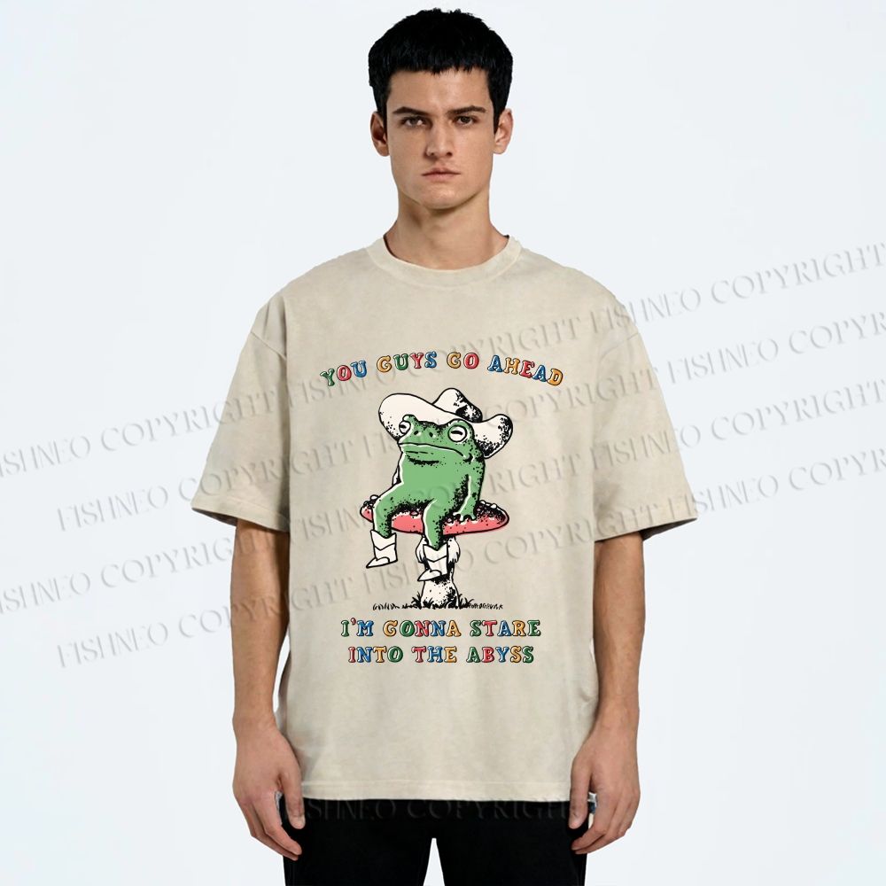Unisex Stare Into The Abyss Frog Printed Washed Tee