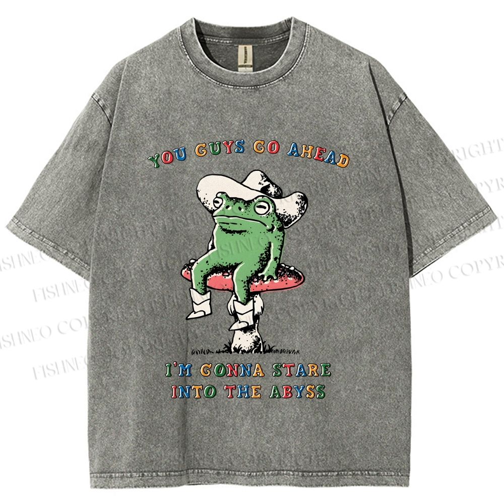 Unisex Stare Into The Abyss Frog Printed Washed Tee