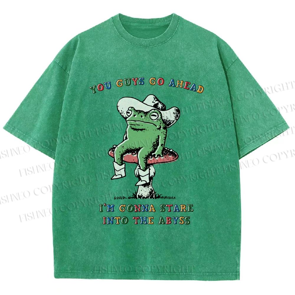 Unisex Stare Into The Abyss Frog Printed Washed Tee