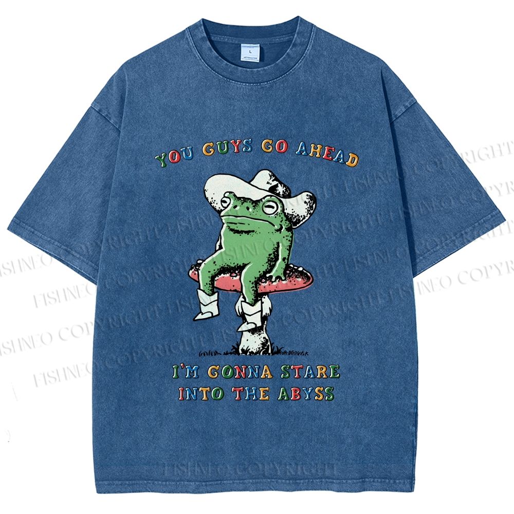 Unisex Stare Into The Abyss Frog Printed Washed Tee