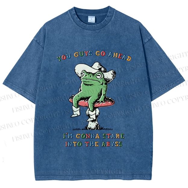 Unisex Stare Into The Abyss Frog Printed Washed Tee