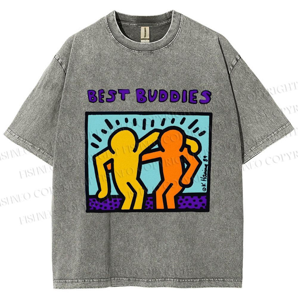 Unisex Keith Haring Best Buddies Printed Washed Tee