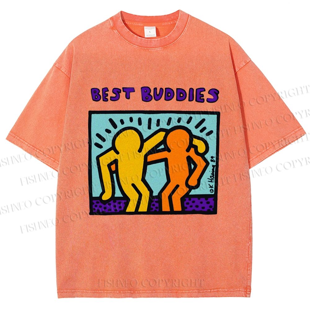 Unisex Keith Haring Best Buddies Printed Washed Tee