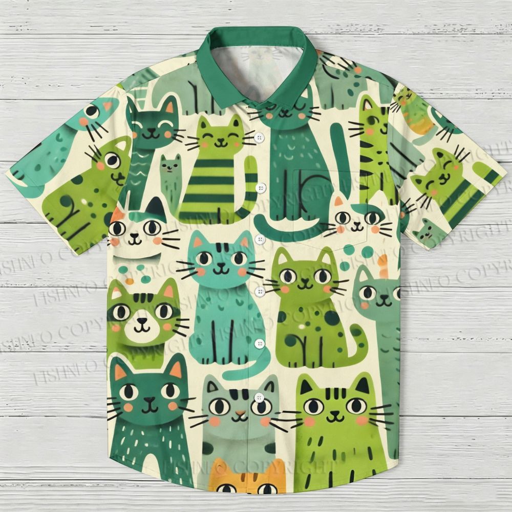 Green Cats Hawaiian Shirt