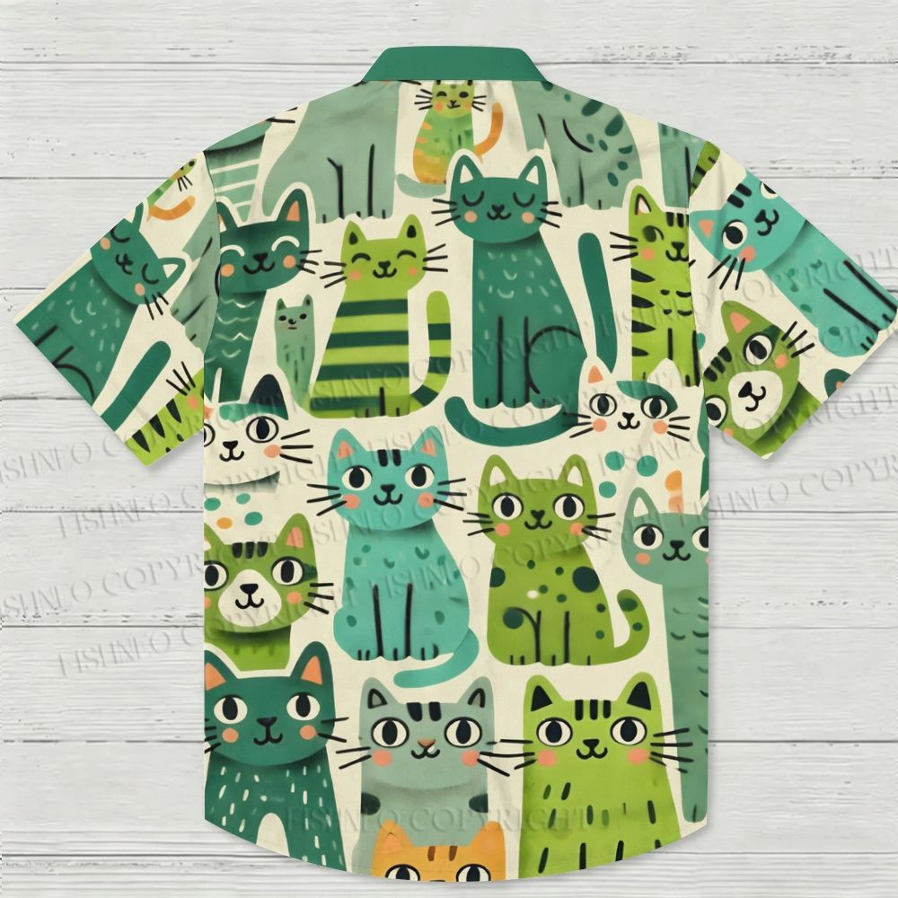 Green Cats Hawaiian Shirt