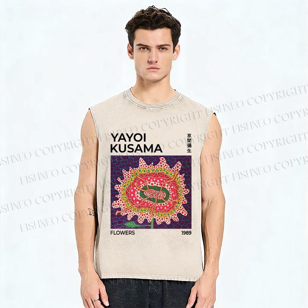 Unisex Yayoi Kusama Giant Flower Printed Washed Tank Top