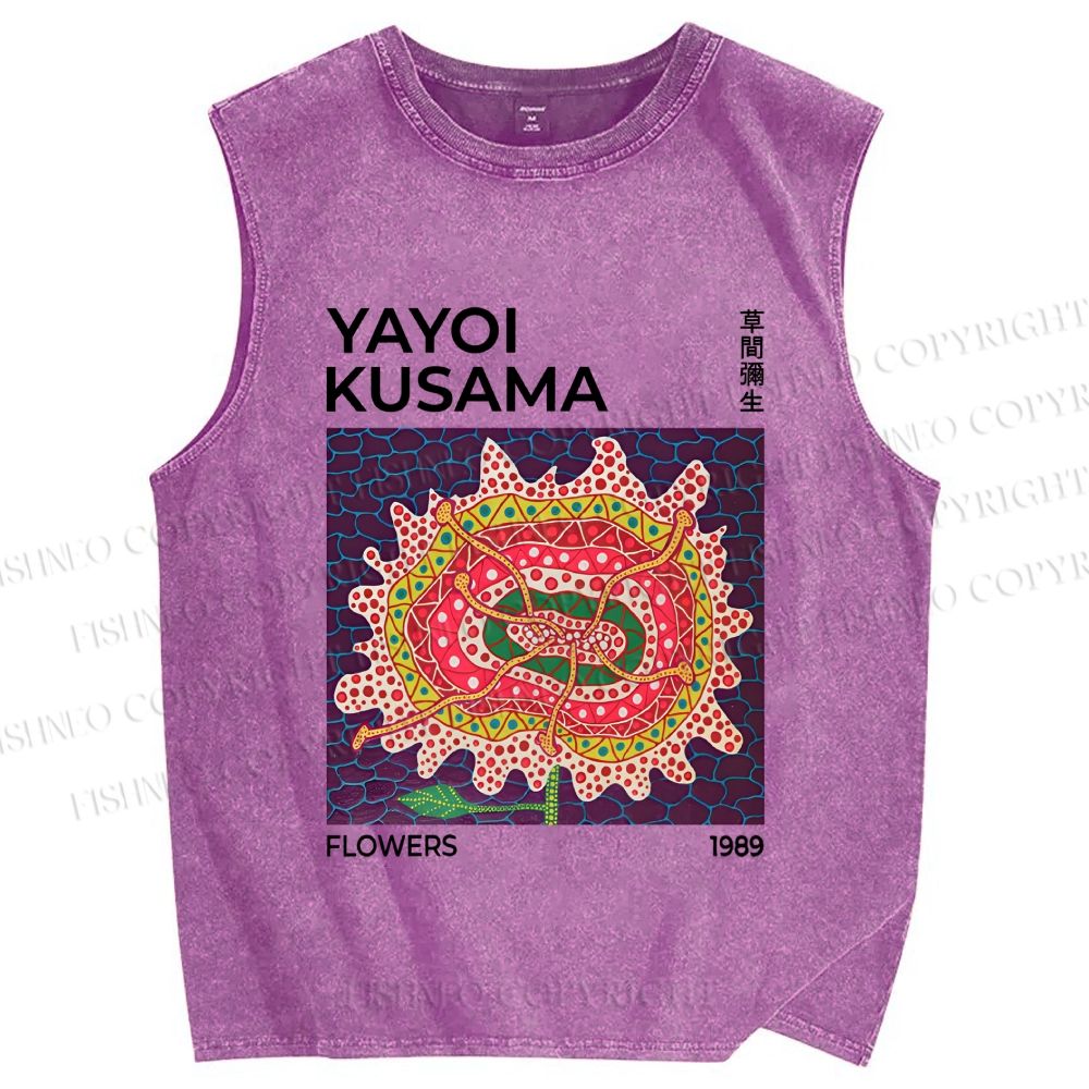 Unisex Yayoi Kusama Giant Flower Printed Washed Tank Top