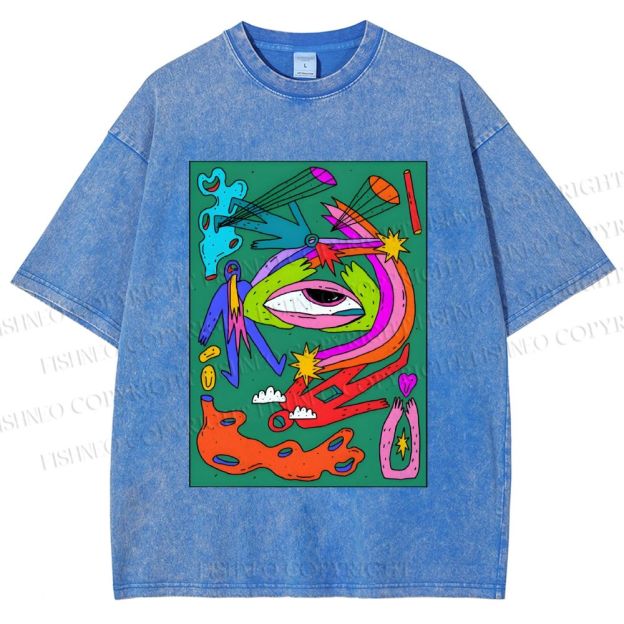 Unisex Multicolor Weird Eye Graffiti Printed Washed Tee