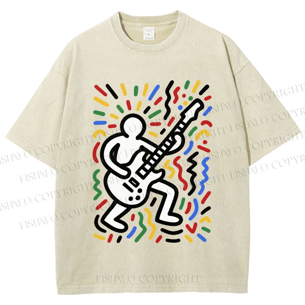 Unisex Keith Haring Bass Playing Printed Washed Tee