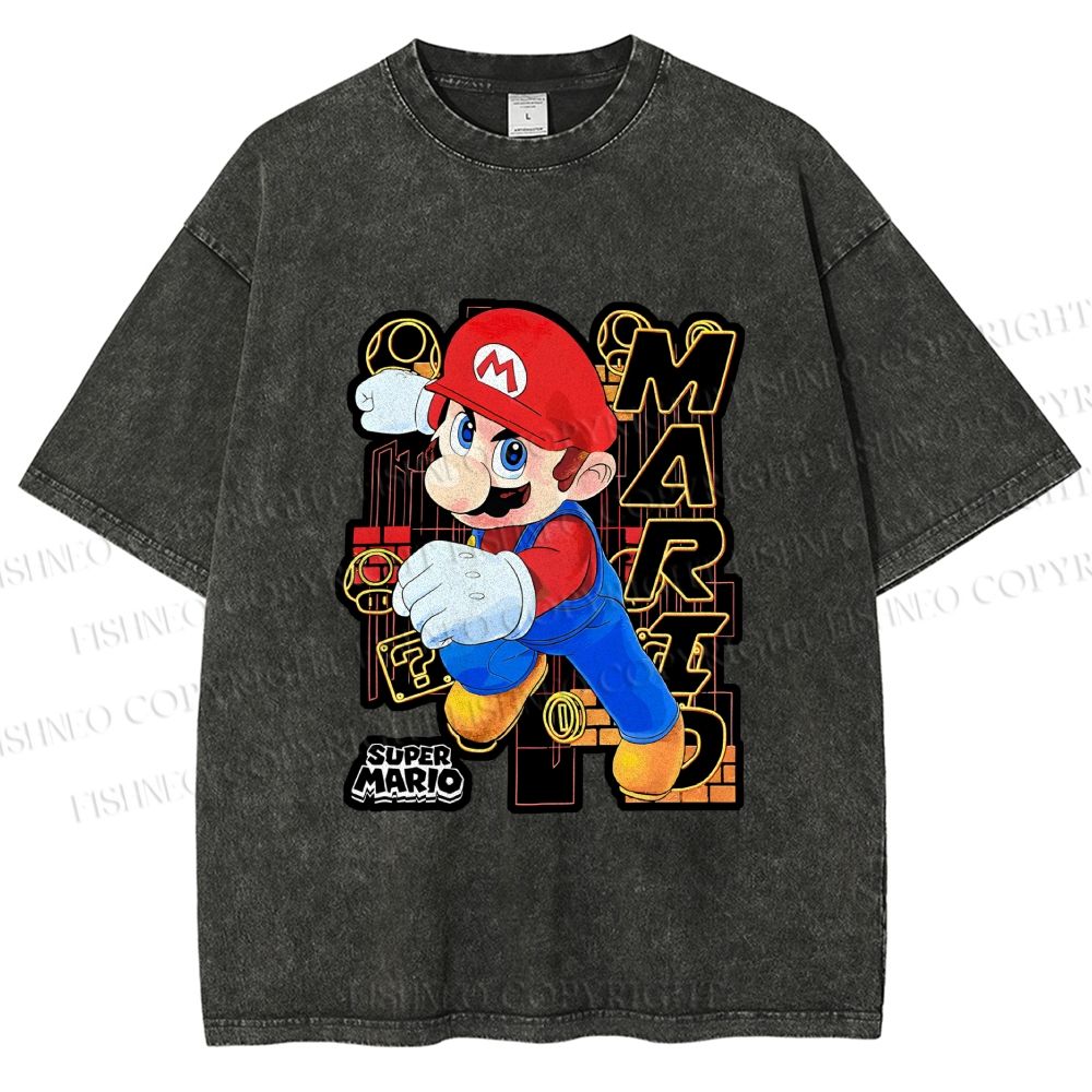 Unisex Super Mario Printed Washed Tee