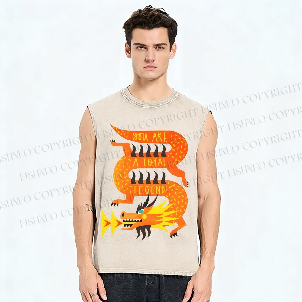 Unisex Charizard Printed Washed Tank Top