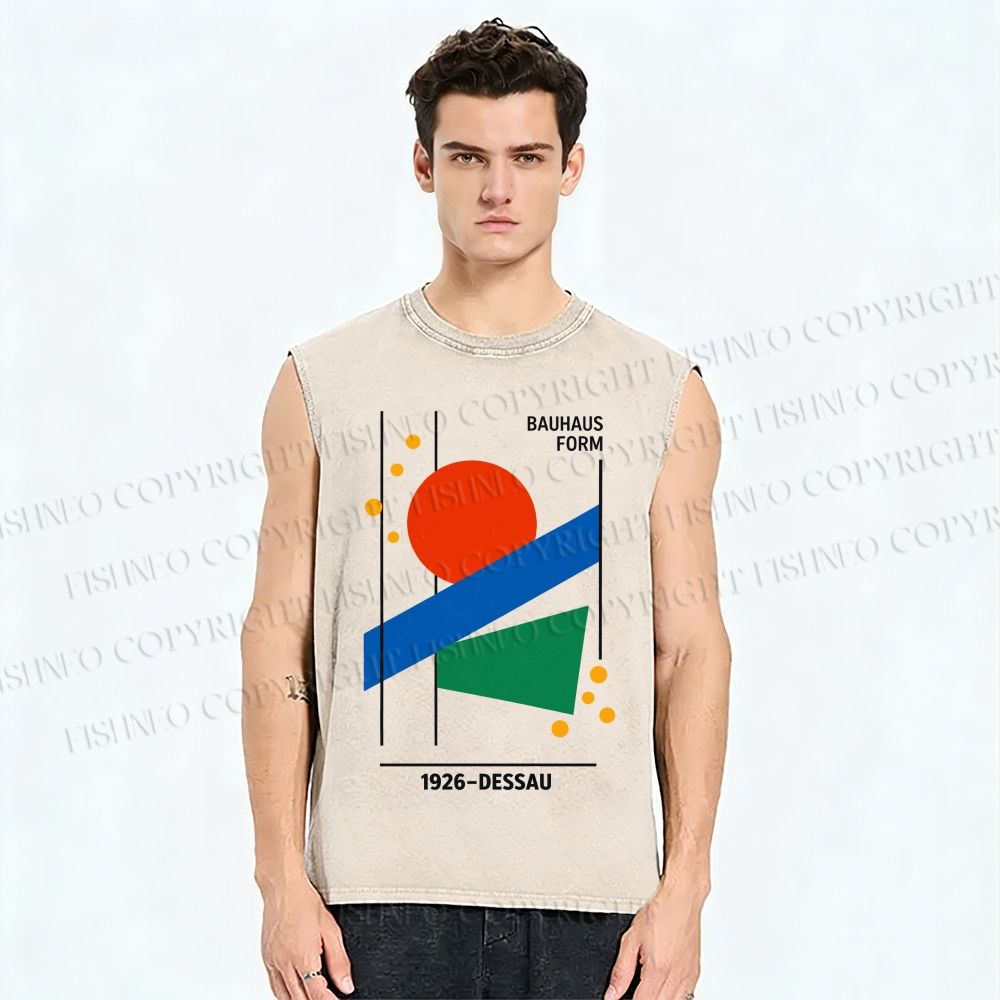 Unisex Bauhaus Geometric Printed Washed Tank Top