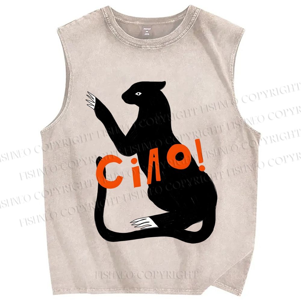 Unisex Ciao Black Panther Printed Washed Tank Top