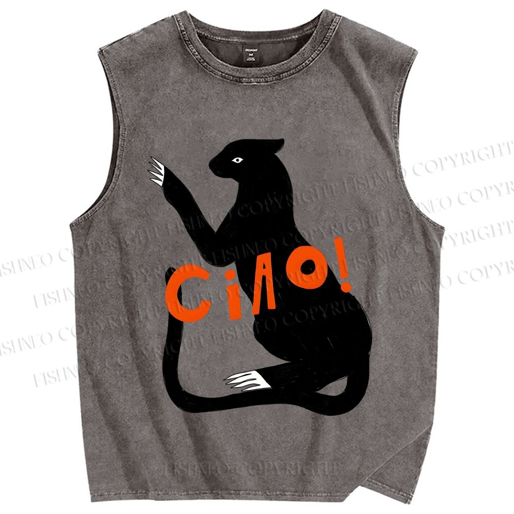 Unisex Ciao Black Panther Printed Washed Tank Top