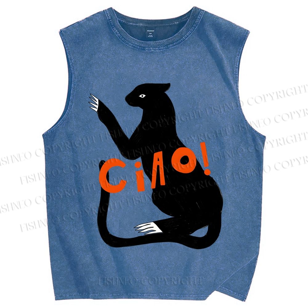 Unisex Ciao Black Panther Printed Washed Tank Top