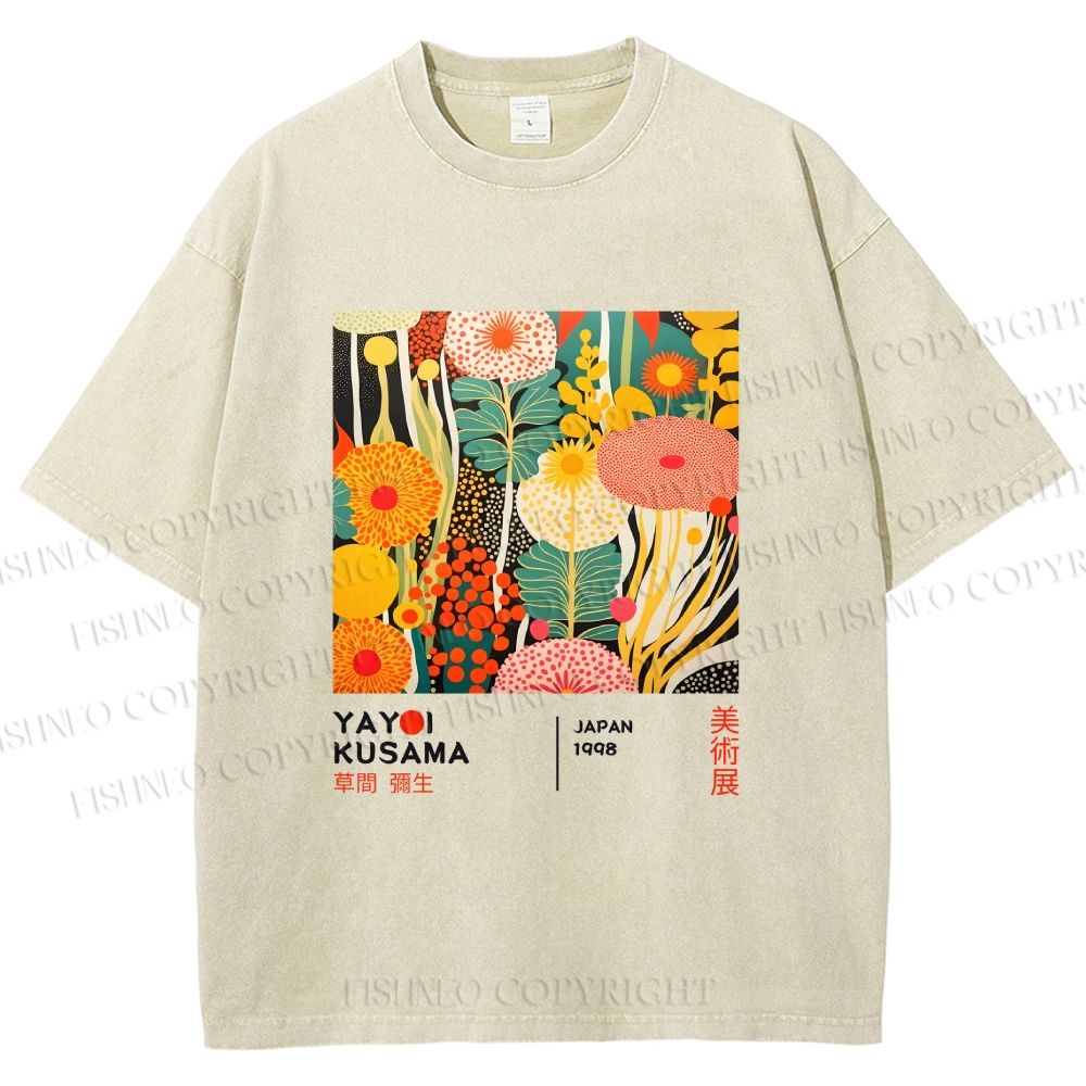 Unisex Yayoi Kusama Flower Printed Washed Tee